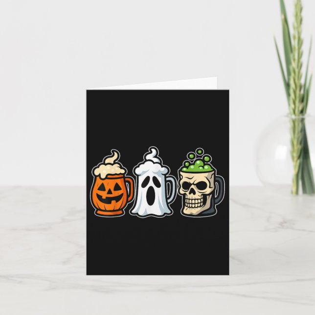 Beer Halloween Skeleton Pumpkin Ghost Drinking Hum Card (Front)
