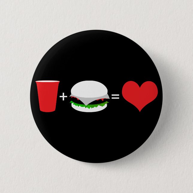 beer + hamburger = love 6 cm round badge (Front)