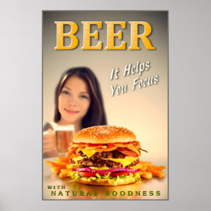 BEER Helps You Focus Bacon Cheeseburger Brew New Poster