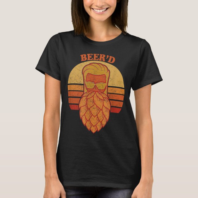 Beer - Hops Beard - Beer Garden Retro Sunset T-Shirt (Front)