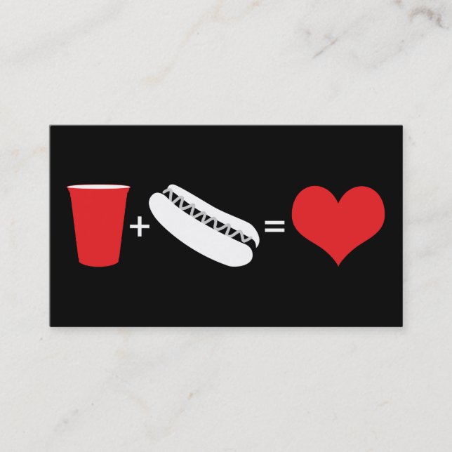 beer + hot dogs = love business card (Front)