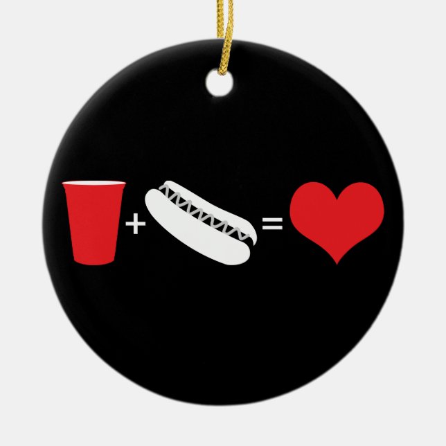 beer + hot dogs = love ceramic tree decoration (Front)