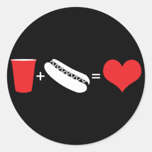 beer + hot dogs = love classic round sticker