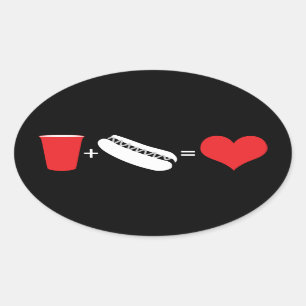 beer + hot dogs = love oval sticker