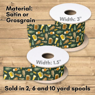 Beer Icons Pattern Satin Ribbon