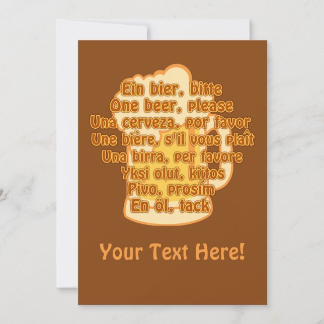 BEER in languages custom invitation (Front)