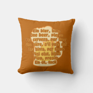 BEER in languages custom throw pillow