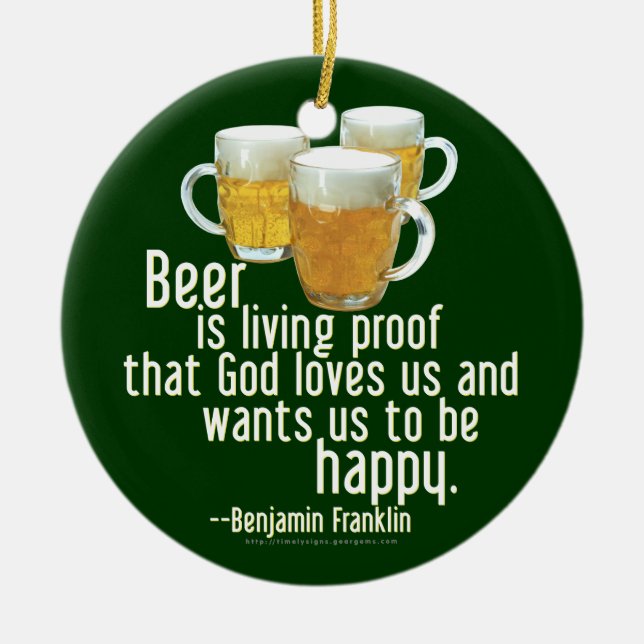 Beer is Proof (Franklin) Ceramic Tree Decoration (Front)
