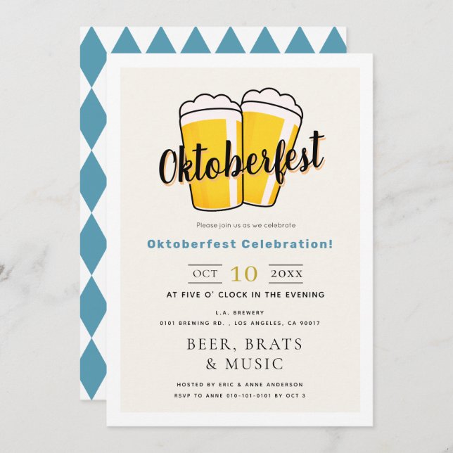Beer Light Beige Oktoberfest Fall Party Invitation (Front/Back)