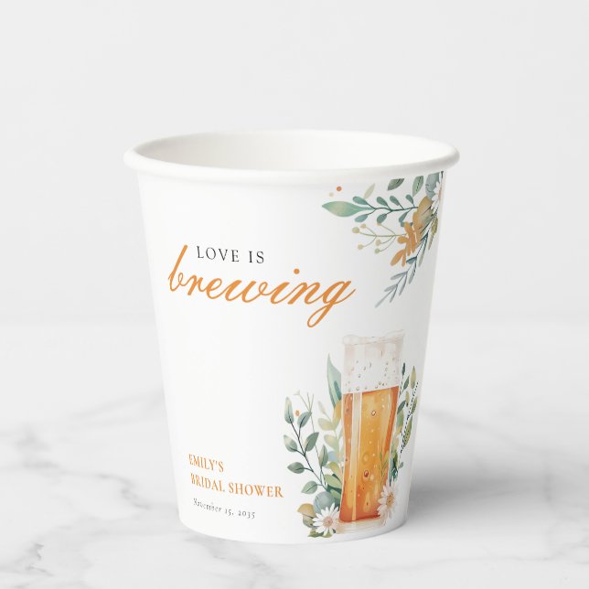 Beer Love is Brewing Bridal Shower Paper Cups (Front)