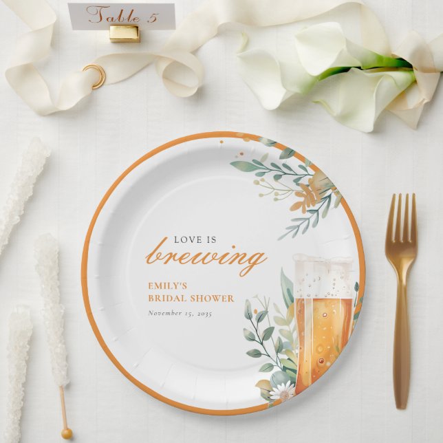 Beer Love is Brewing Bridal Shower Paper Plate (Wedding)