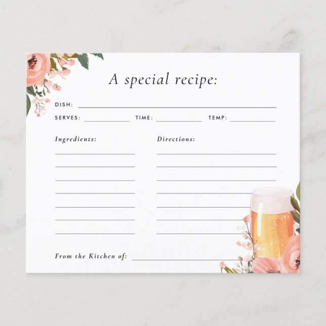 Beer Love is Brewing Bridal Shower Recipe Card (Front)