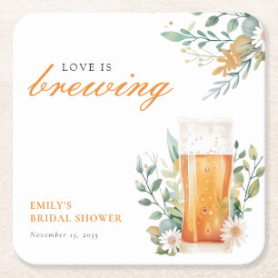 Beer Love is Brewing Bridal Shower Square Paper Coaster