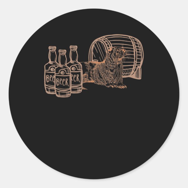 Beer Lover Drinking Drunk Otter Classic Round Sticker (Front)