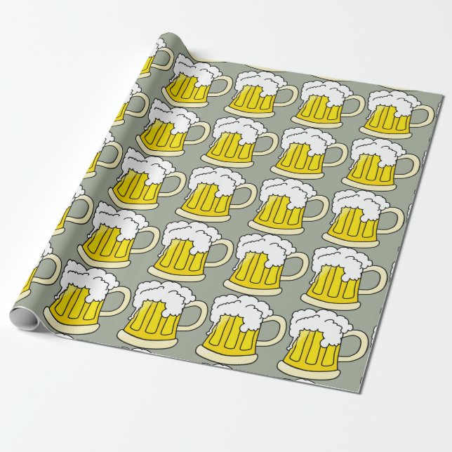 Beer Lovers Funny Beer Mug Wrapping Paper (Unrolled)