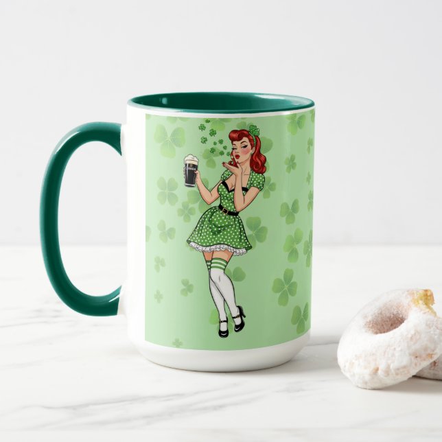 Beer Loving Irish Pin Up Mug (With Donut)