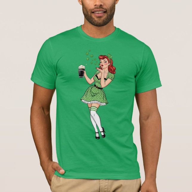 Beer Loving Irish Pin Up T-Shirt (Front)