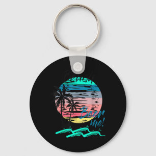Beer Me Funny Drinking Beach Retro Sunset Palm Key Ring