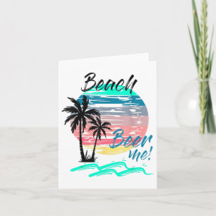 Beer Me Funny Drinking Beach Retro Sunset Palm Tre Card