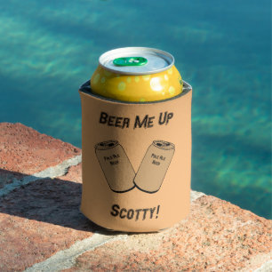 Beer Me Up Scotty! Wedding Groomsman Bar Novelty Can Cooler