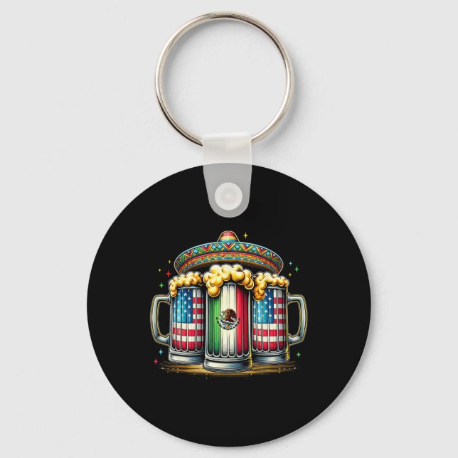 Beer Mexican Usa Flag Cinco De Mayo Drinking Party Key Ring (Front)