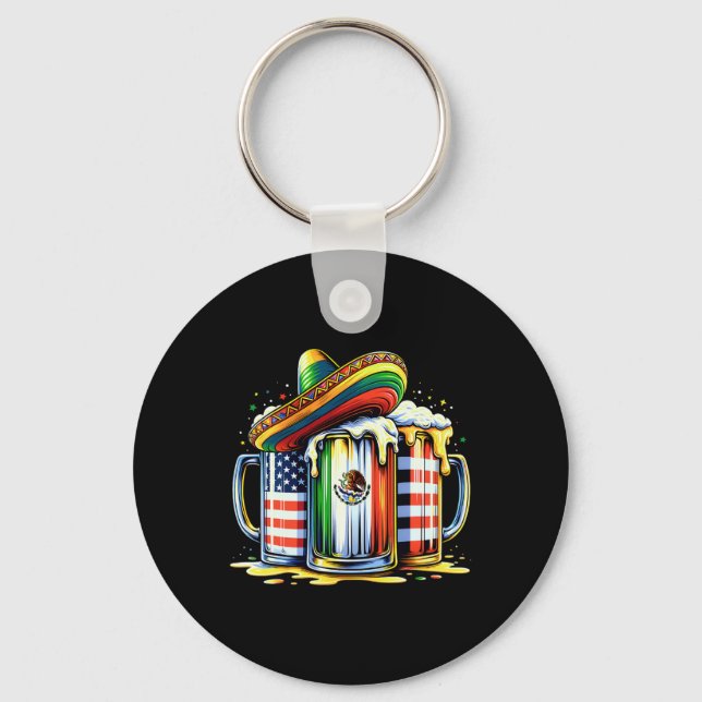 Beer Mexican Usa Flag Cinco De Mayo Drinking Party Key Ring (Front)