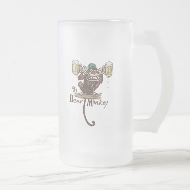 Beer Monkey Frosted Glass Beer Mug (Right)