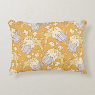 Beer Mug Cartoon: Vintage Seamless. Decorative Cushion