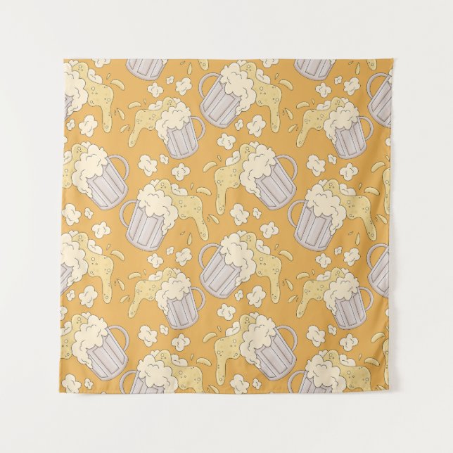 Beer Mug Cartoon: Vintage Seamless. Tapestry (Front)