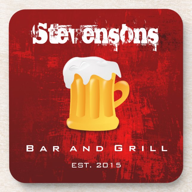 Beer Mug on Dark red Grunge Background Coaster (Front)