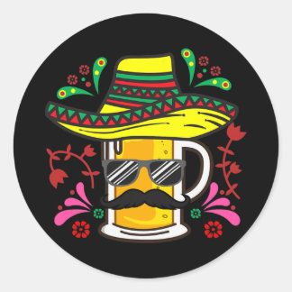 Beer Mug Sombrero Moustache Cinco De Mayo Mexican Classic Round Sticker