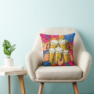Beer Mug Toast Pop Art Cushion