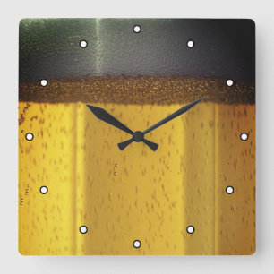 Beer Mug with Bubbles and Foam with Dots Square Wall Clock