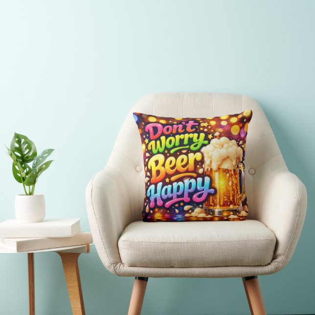 Beer Mug With Neon Rainbow Quote Cushion (Chair)