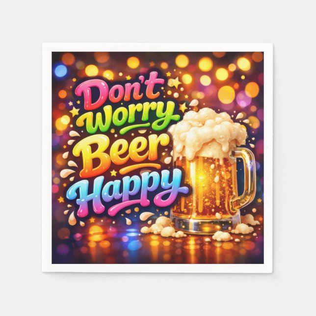 Beer Mug With Neon Rainbow Quote Napkin (Front)