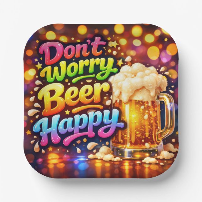 Beer Mug With Neon Rainbow Quote Paper Plate (Front)