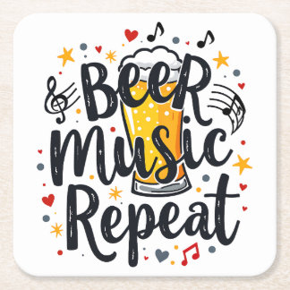 Beer Music Repeat Square Paper Coaster