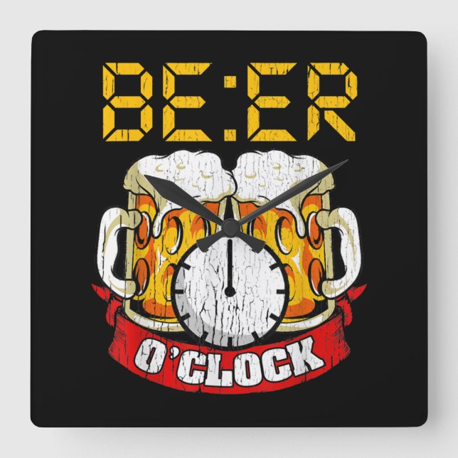 Beer O'clock Funny Drinking Adult Humour Square Wall Clock (Front)