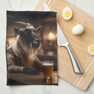 Beer Oclock Goat, Tea Towel