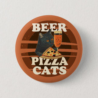 Beer Pizza Cats– Cool Cat Lover Retro Sunset Graph 6 Cm Round Badge