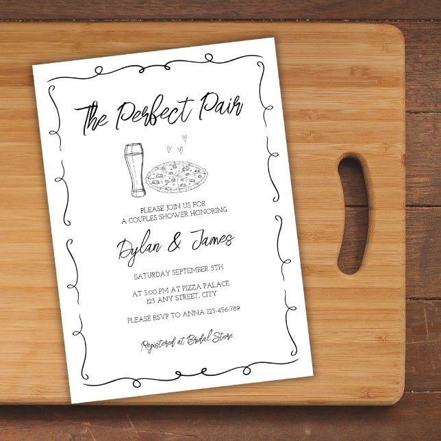 Beer & Pizza Perfect Pair Hand Drawn Couples Invitation (Beer & Pizza Perfect Pair Hand Drawn Couples Invitation)