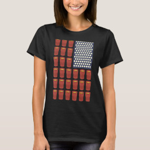 Beer Pong Balls Drunk America Flag 4th July Drinki T-Shirt