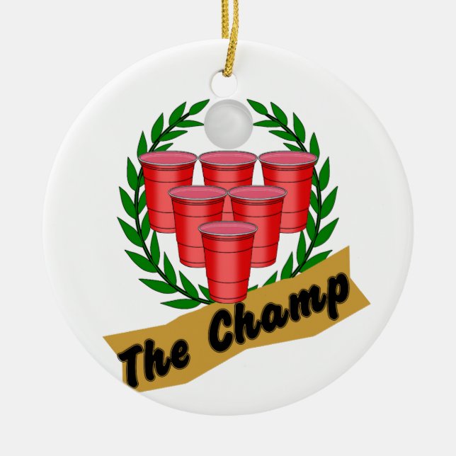 Beer Pong Champ Ceramic Tree Decoration (Front)