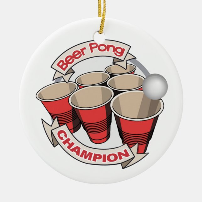 Beer Pong Champion Gift Ceramic Tree Decoration (Front)