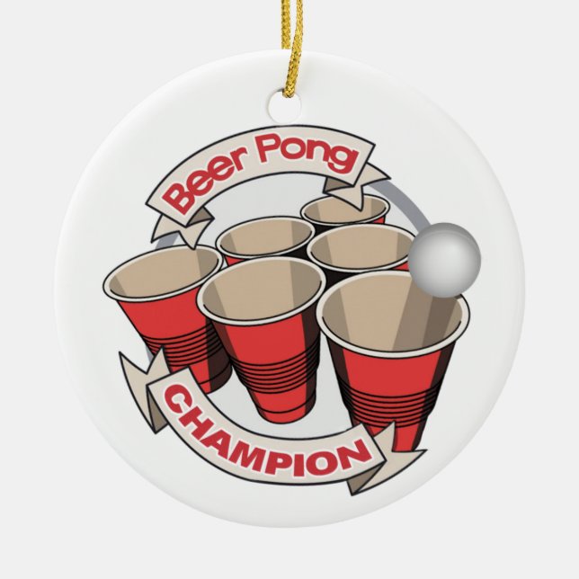 Beer Pong Champion Gift Ceramic Tree Decoration (Front)