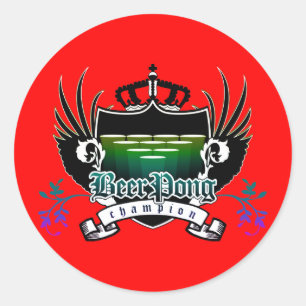 beer pong champion royal crest classic round sticker