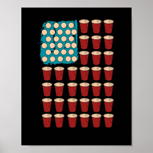 Beer Pong Drinking Game American Flag 4th Of july Poster (Front)