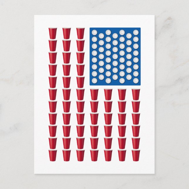 Beer Pong Drinking Game American Flag Postcard (Front)