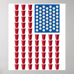 Beer Pong Drinking Game American Flag Poster