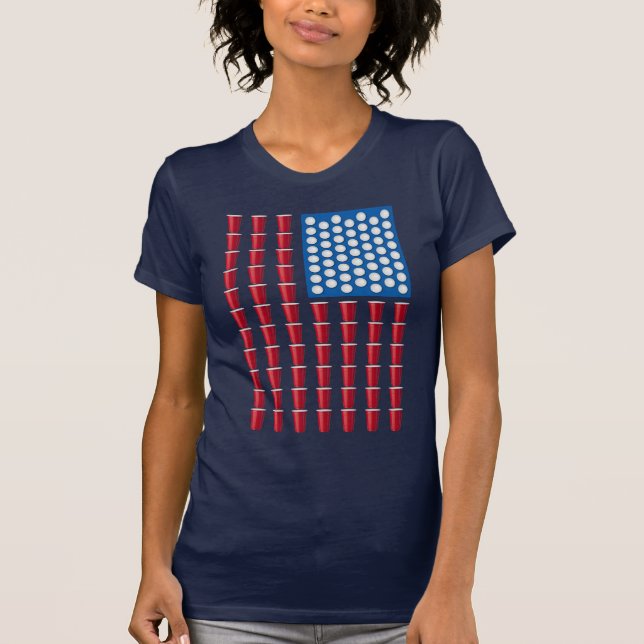 Beer Pong Drinking Game American Flag T-Shirt (Front)